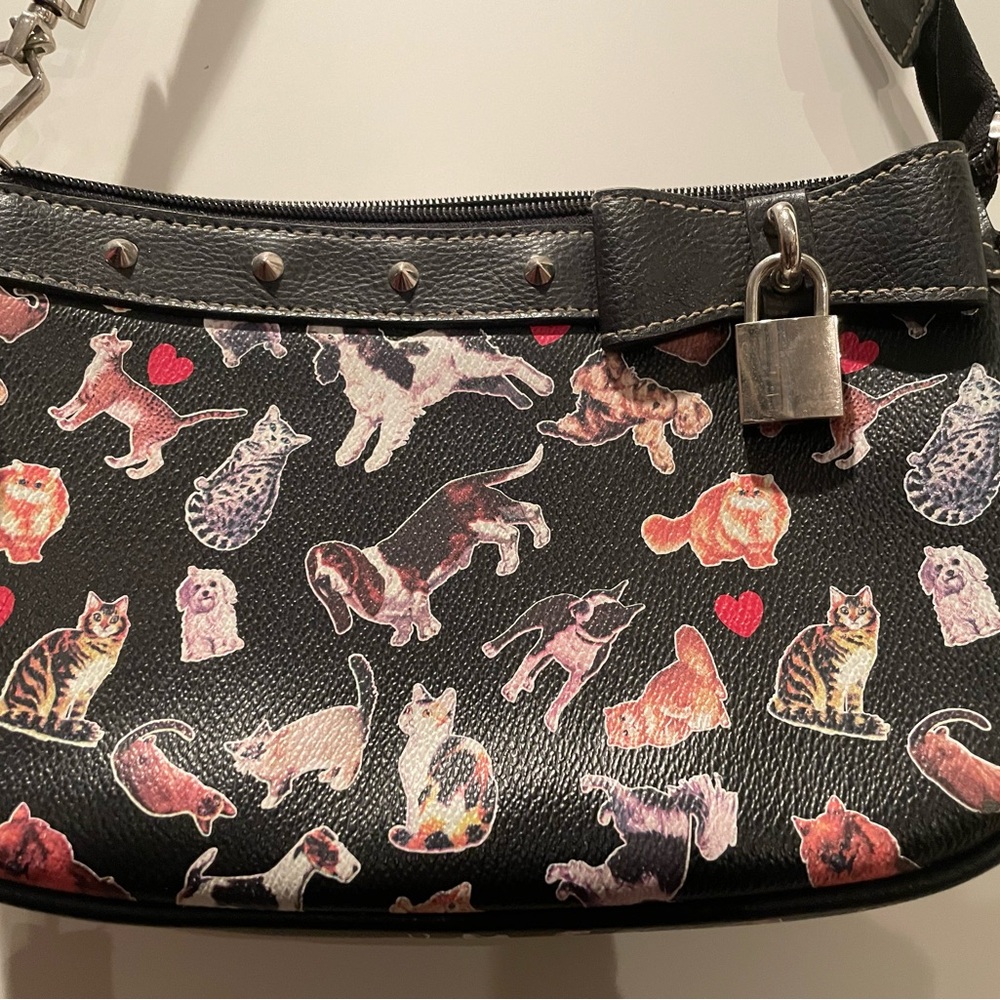 Dog/Cat Vintage Small Shoulder Bag (7x10) Black Vegan Leather pre owned